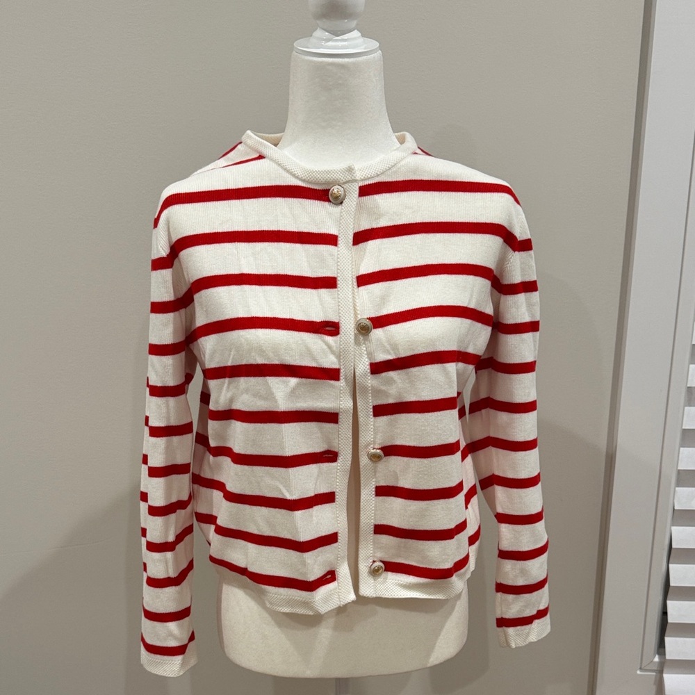 Striped Red and White Women's Cardigan